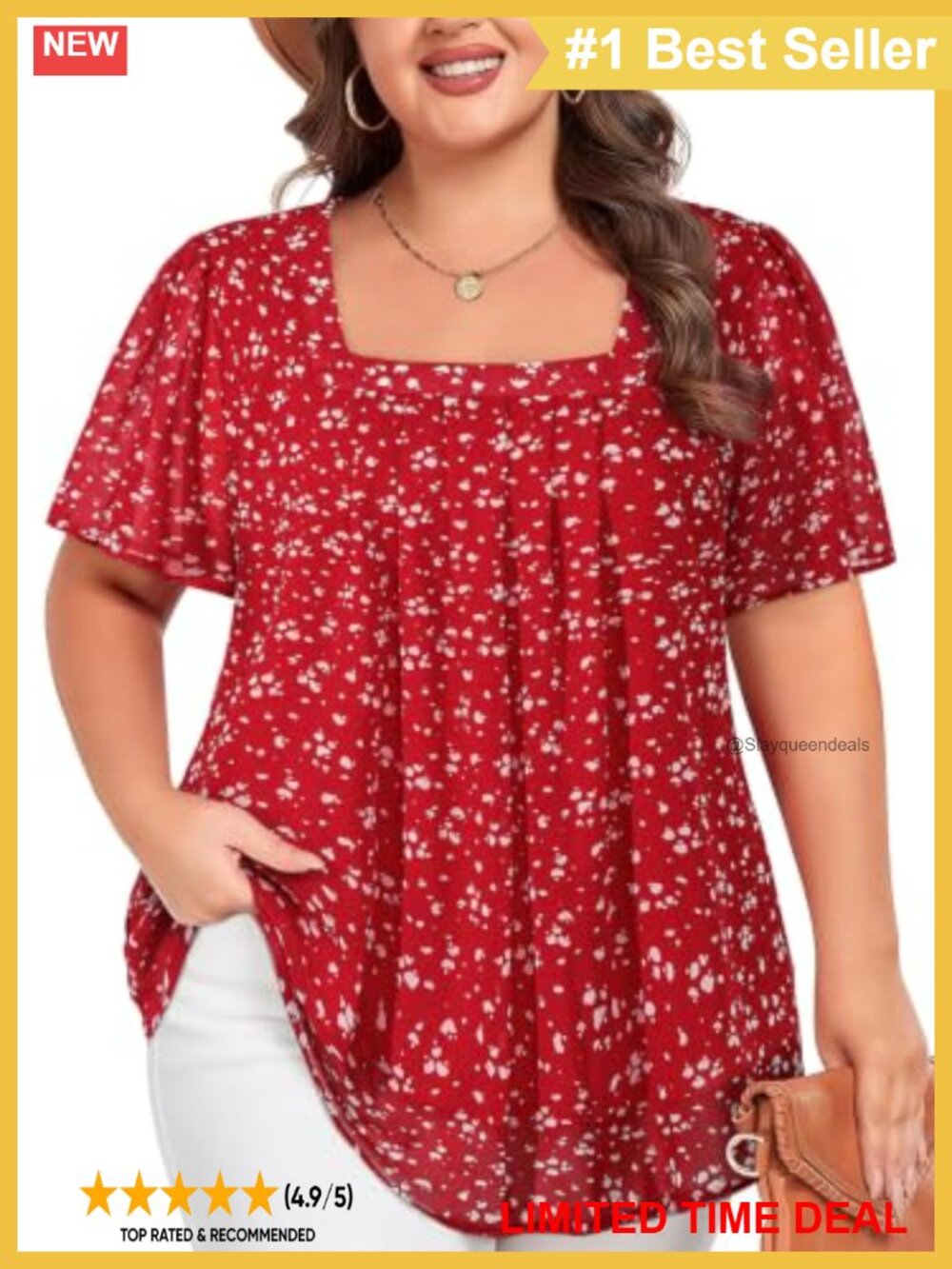 Plus Size Chiffon Blouse Short Puff Sleeve Square Neck Tunic Top
